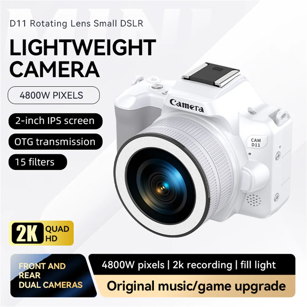 Mini-Digitalkamera, 2-Zoll-Bildschirm, 48 MP, 16-facher Zoom, 2 K HD-Video-DSLR-Kamera für Kinder,