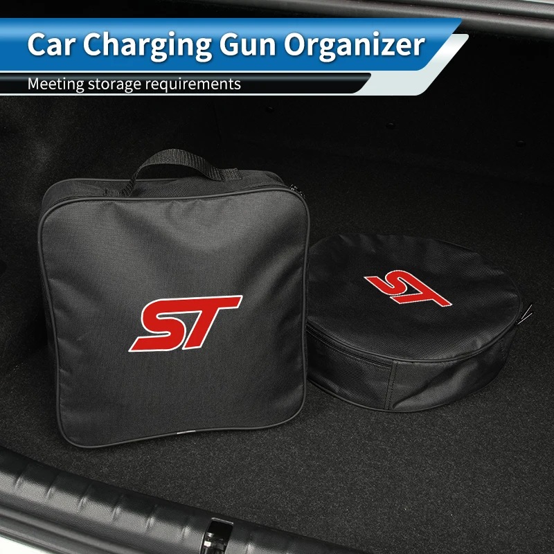 Oxford Cloth Car Charging Gun Storage Bag Trunk Small Storage Bag For Ford ST Line Racing RS S Kuga Fiesta Fusion Mondeo Edge