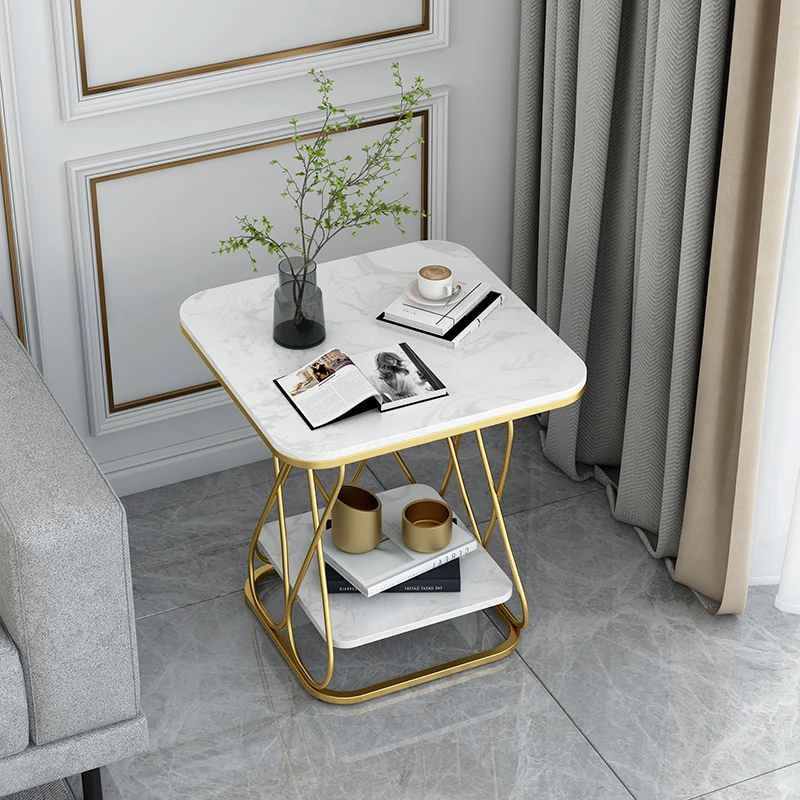 Light Luxury Marble Side Table Home Furniture Balcony Room Sofa Side Table Metal Coffee Table