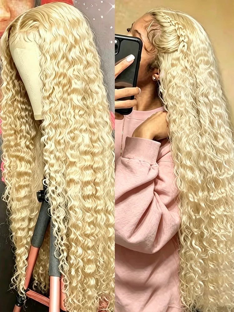 

613 Honey Blonde Transparent 13x6 Deep Wave Human Hair Wig 42 Inch Brazilian Water Curly HD 13x4 Lace Frontal Wig 250 Density For Black Women Cosplay Colored Remy Hair Wig