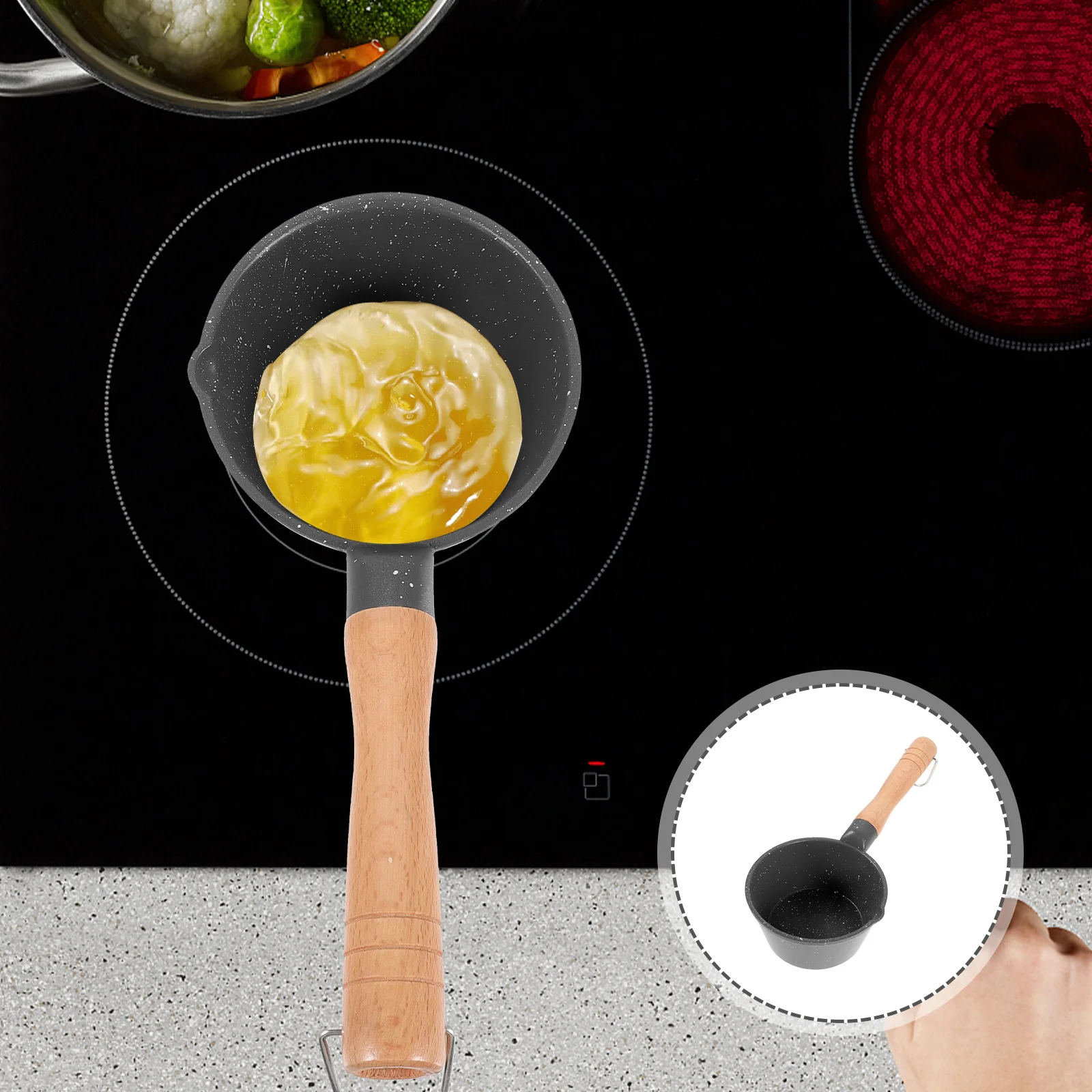 

Small Gas Sauce Ergonomic Handle Anti Scald Kitchen Cooking Oil Sauce Milk Pan Pour Spout Easy Clean Portable