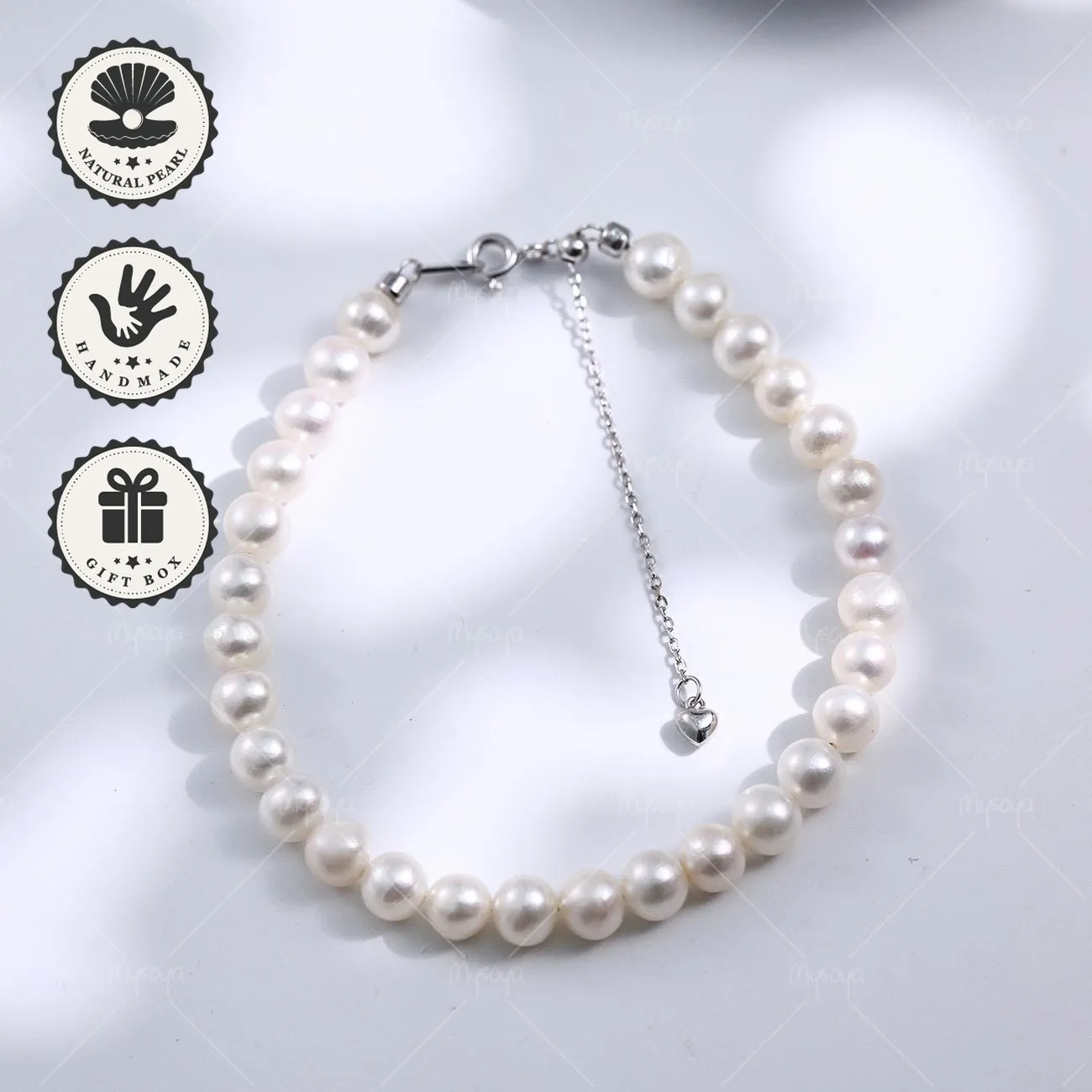 

Mysoya White Freshwater Pearl Bracelet 6-7mm Silvery Extender Chain S925 Gift Box Valentine's Day Birthday Gift For Her