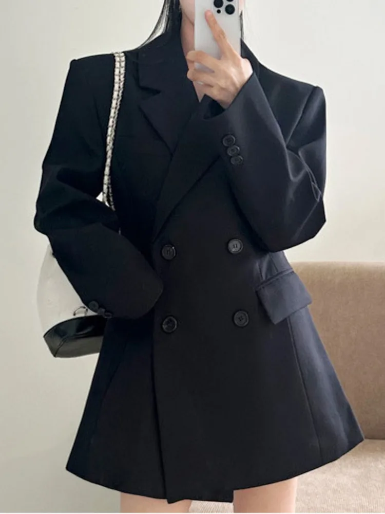 FANAN Minimalism Gathered Waist Blazers For Women Notched Long Sleeve Office Lady Jackets Female Coats 2025 Spring New Clothing