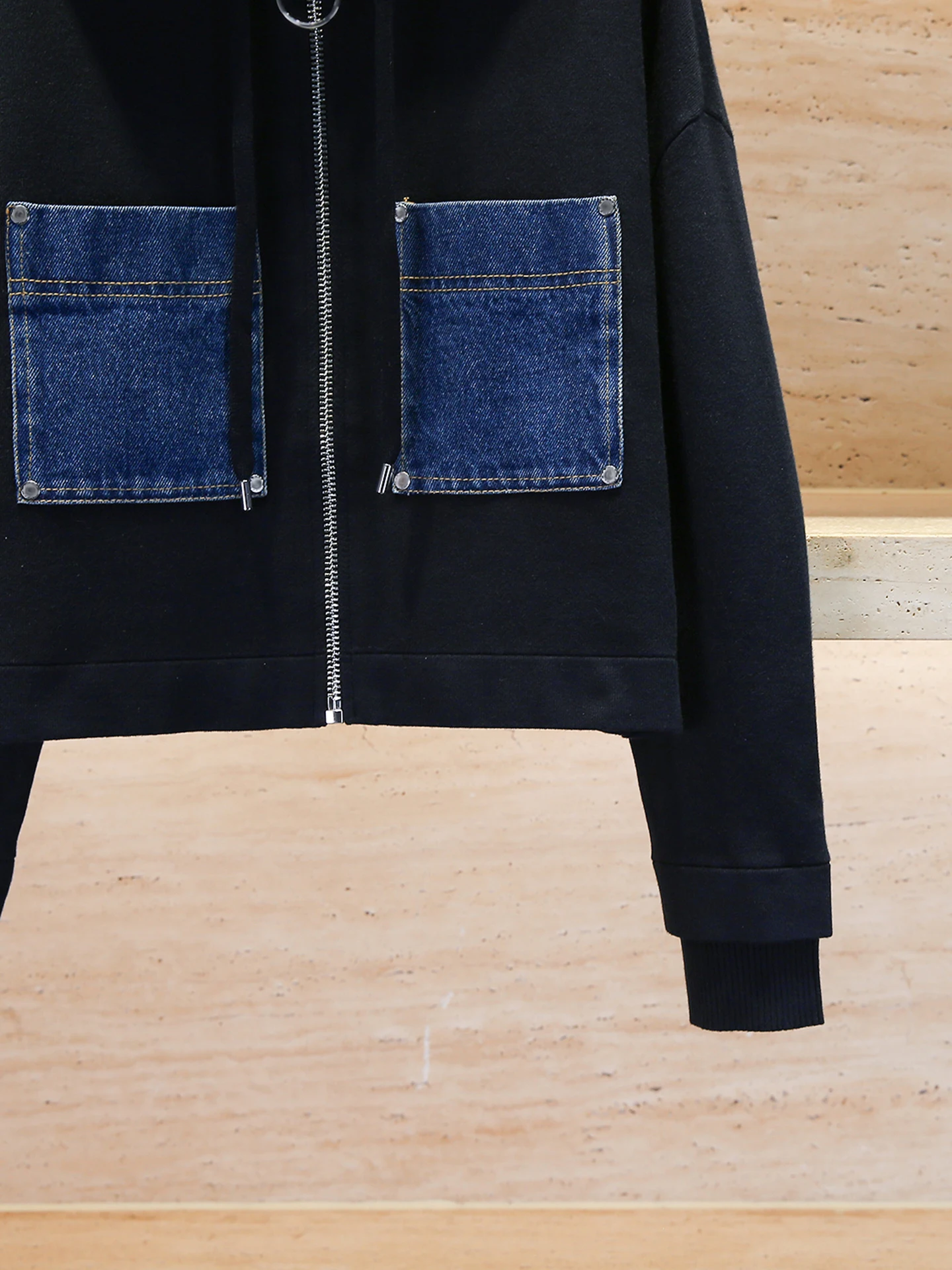 Jaqueta de Mole de Denim Tricotada Fena de Alta Qualidade com Bolsos Design de Outono Sensação S Estilo de Trabalho Pa...