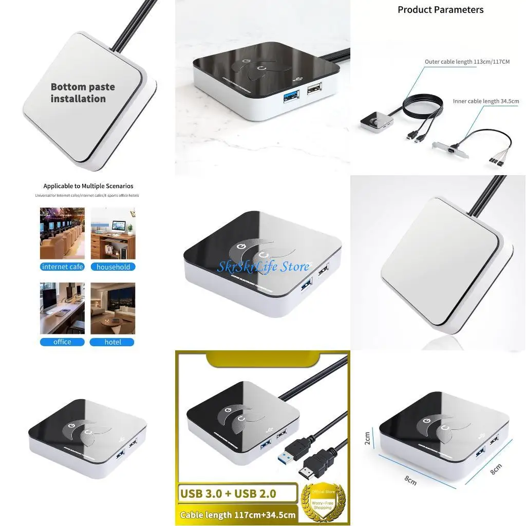 E65E Computer Desktop Switches On Botón apagado Botón reinicio extensión con pegatina