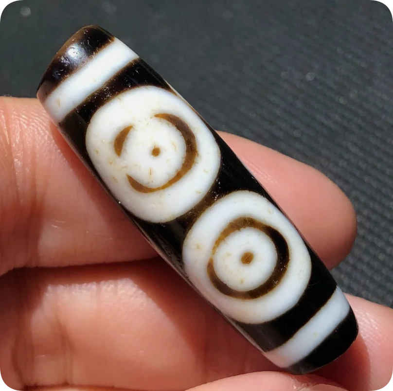 unique Magic Tibetan Old Agate Flat shape special 3Eye Cinnabar Totem dZi Bead