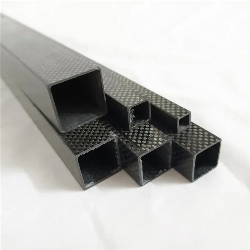 3K Full Carbon Fiber Square Tube High Strength OD 10mm 15mm 20mm 22mm 25mm 30mm Plain Glossy Surface 250mm 300mm 500mm 600mm