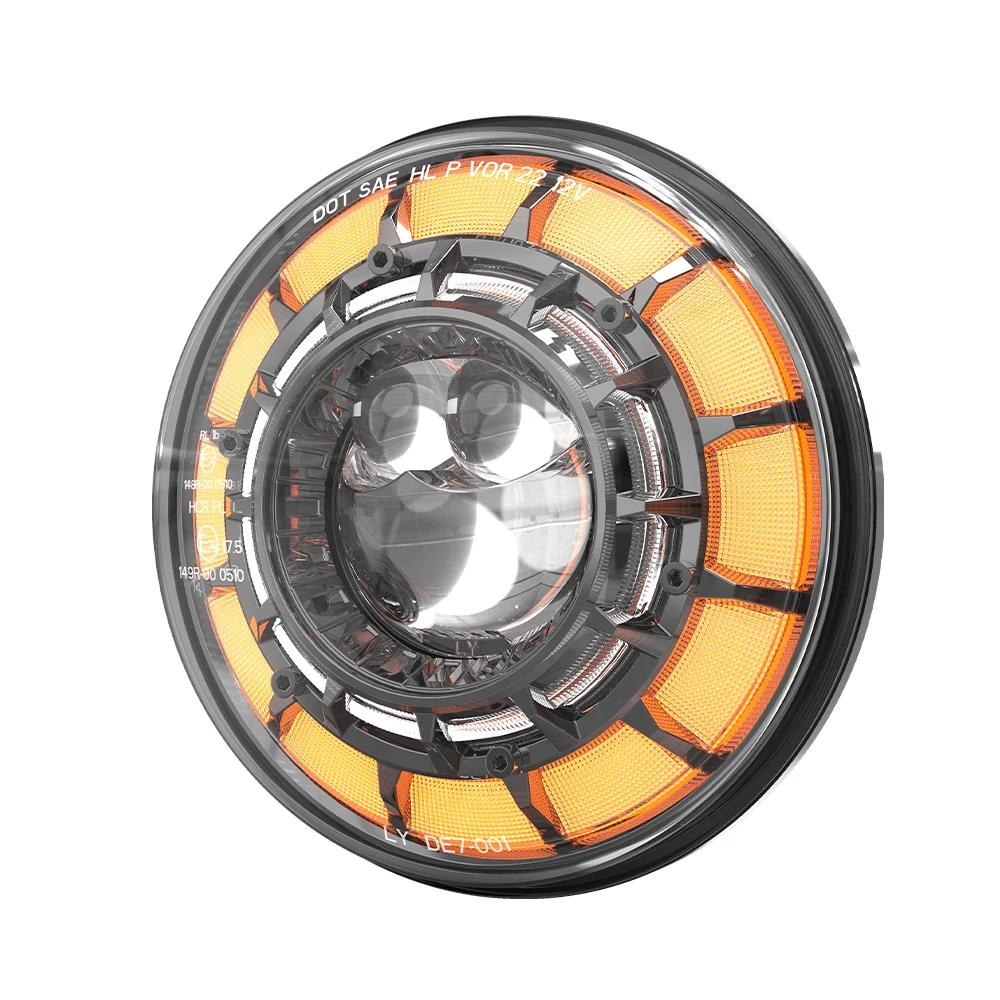 Starry Design 7 inch LED koplampen met ronde halo angel eyes DRL amberkleurige knipperlichten, gesloten bundel voor Wrangler JK TJ LJ CJ