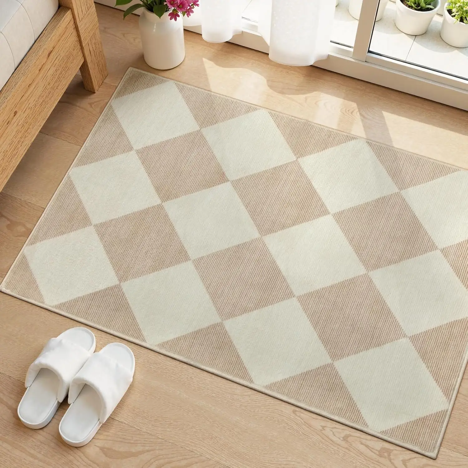 

Checkered Print Washable Indoor Door Mats for Entryway, 2x3 Non Slip Ultra Thin Bathroom Rugs Fit Under Door, Moroccan D