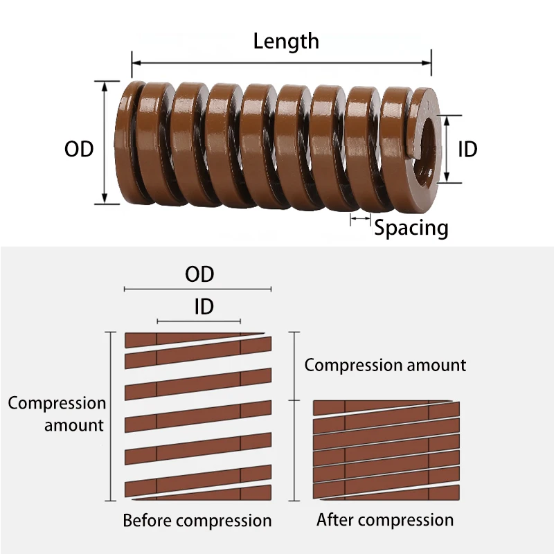 Brown OD10~16mm ID5~8mm Length20~100mm Heavy Load TB Die Mold Springs Spiral Stamping Compression Spring Spring Steel Die Spring