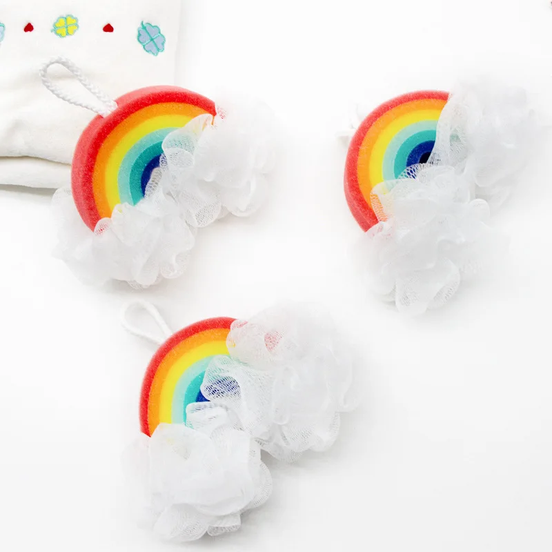 Ins Cute Sponge Rainbow Double Flower Shower Balls Ice Cream Cake Bath Balls Massage Rubbing Foaming Cleansing Bathroom Products