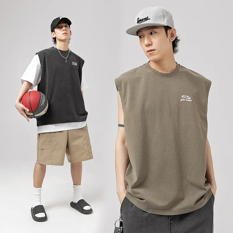 

Sleeveless Undershirt Men Tank Tops Basketball Uniform Japan Menswear Summer Printed Loose T-shirt Tops Sweatshirt Solid Casual