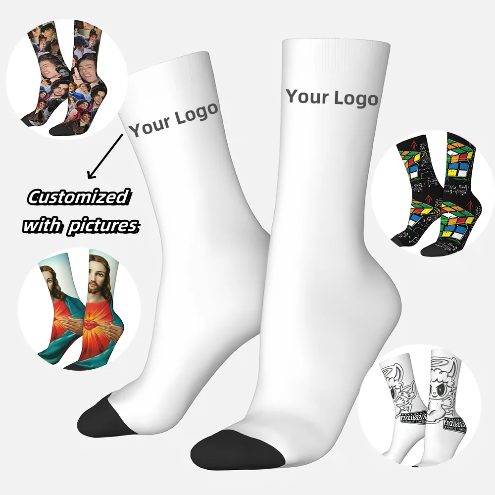 Personal Customized Logo Avatar Picture Printed Socks for Men Women Fashion Funny Cotton Breathable Long Socks DIY Design Sock