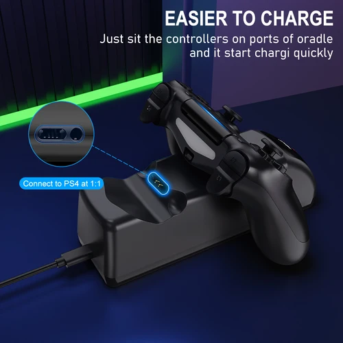 Imagen 2 del producto Base de carga rápida para controlador dual PS4, 2 controladores de carga rápida, cable USB, compatible con P4/P4 Slim/P4 Pro