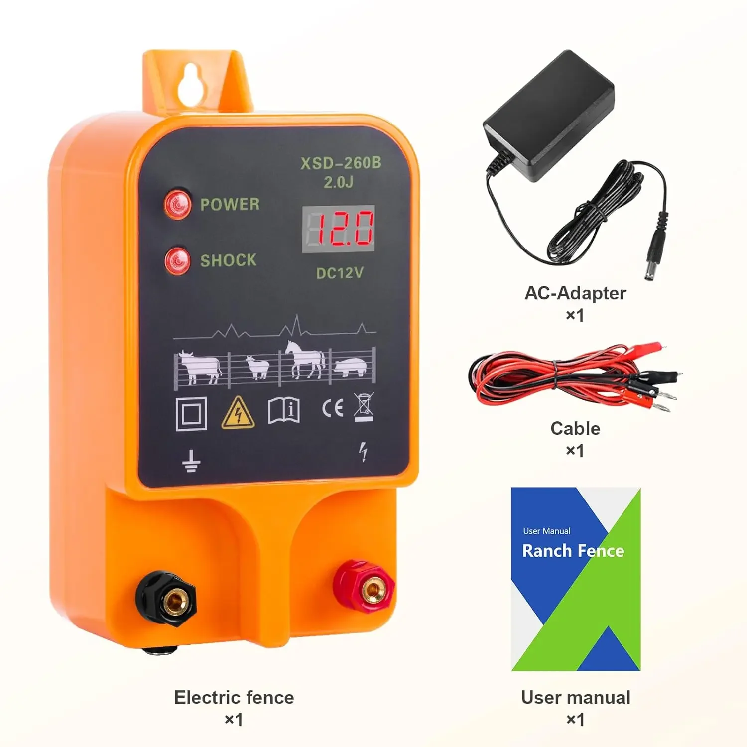 

6.32 Miles Electric Fence Charger 2J/10.5kV Electric Fence for Livestock Plug-in Power Supply for Wildlife Prevention, Farm