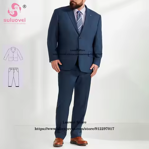 Fashion Plus Size Suits For Men Elegant 2 Piece Jacket Pants Set Formal Groom Wedding Prom Peaked Lapel Tuxedo Vestidos De Novia