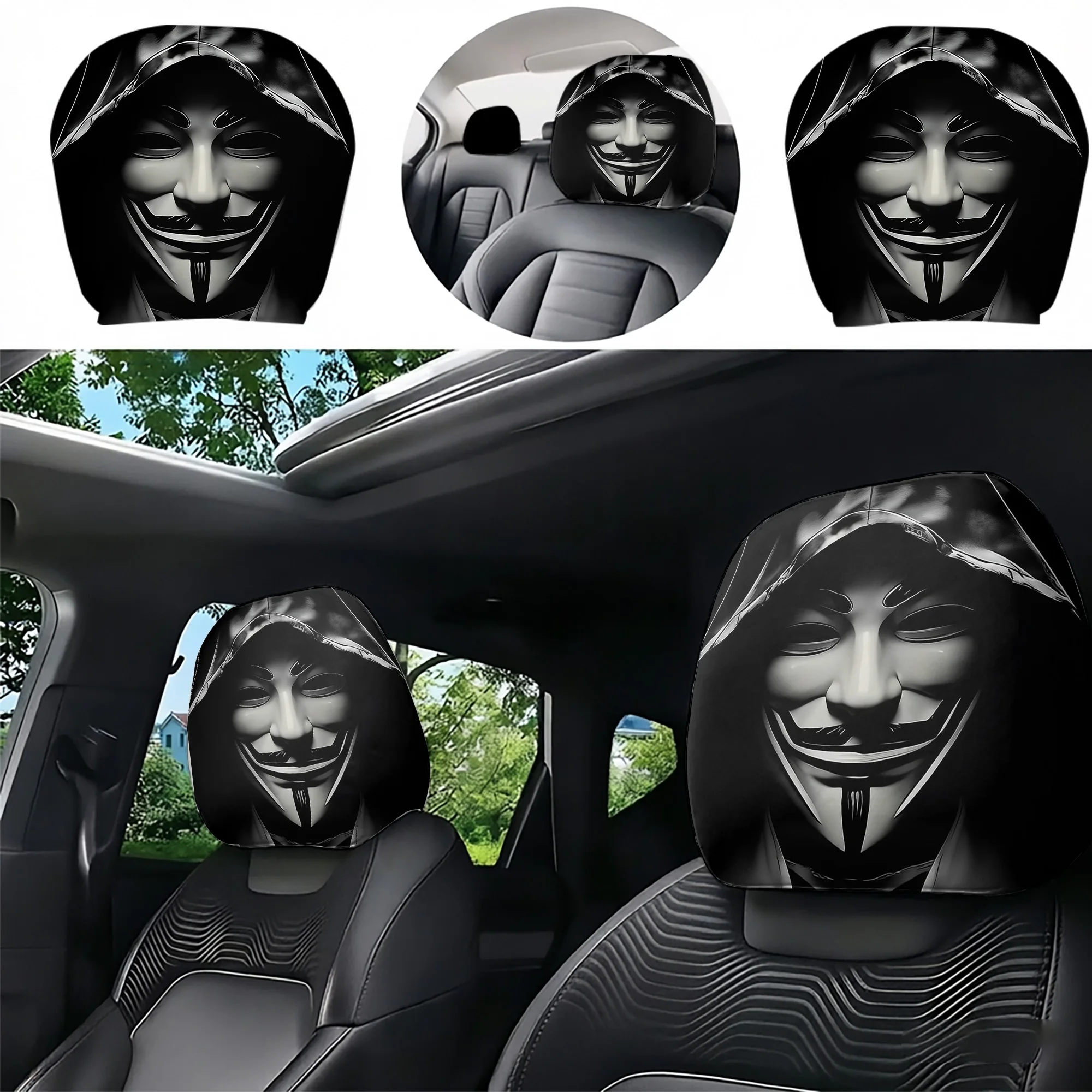 2pcs Set of Car Headrest Covers Featuring V-Mask Designs, Adding a Bold and Mysterious Atmosphere to Your Car’s Interior. Does N