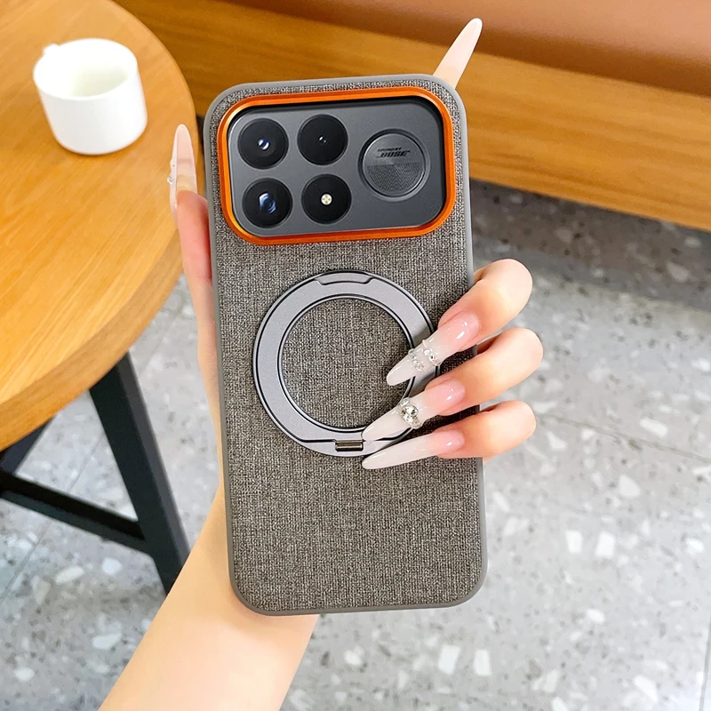 For Poco F9 Ultra Poco F9 Pro Case Skin-Friendly Luxury Matte Leather Magnetic 360 Rotating Holder Shockproof Cover Accessories