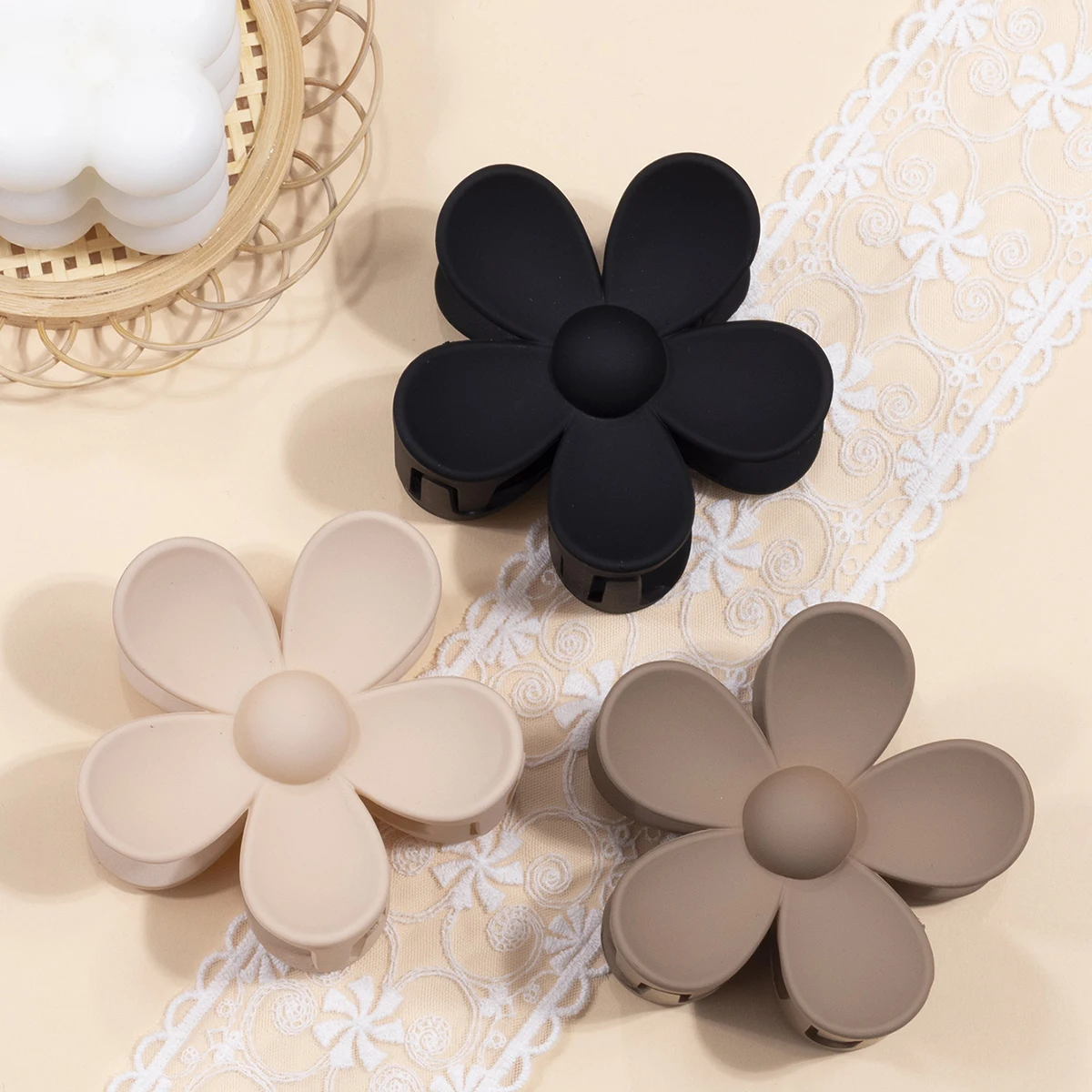 3pcs Big Flower Matte Hair Claw Clips Resin Plastic Clamp Hair Clip Accessories For Women