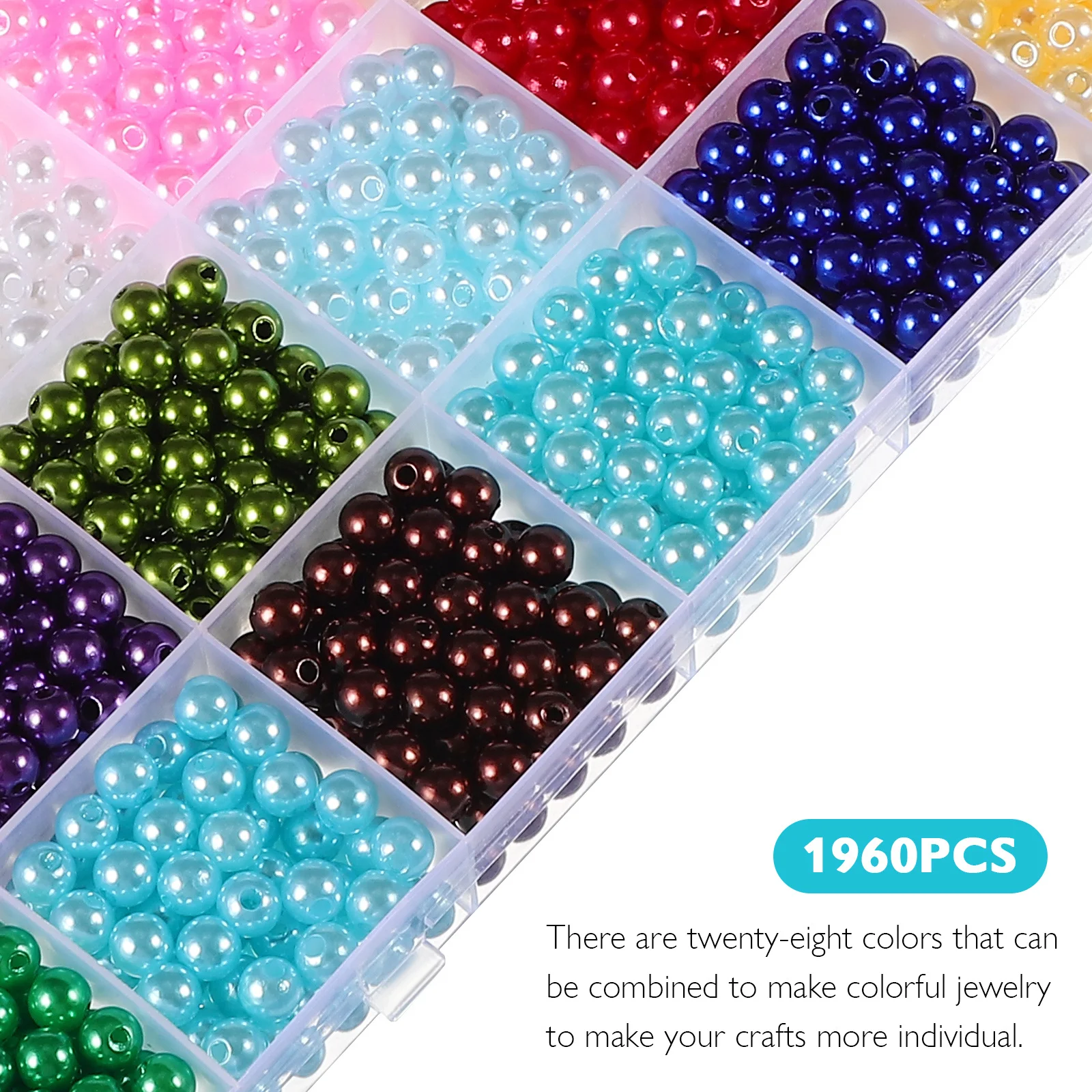 

1960Pcs Loose Beads Colorful Faux Pearl Round Craft Beads for Jewelry Making Necklace Bracelet DIY Accessories