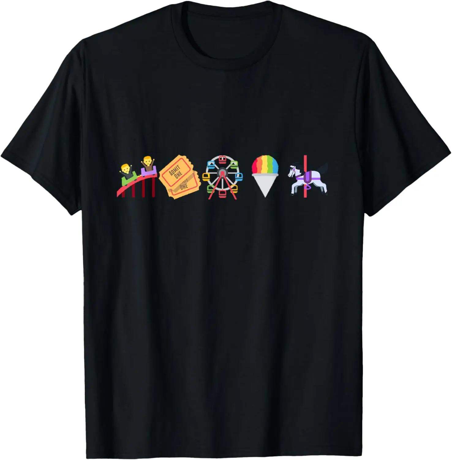Carnival Rides Roller Coaster Ferris Wheel Graphic T-Shirt Funfair Summer Trip Tee
