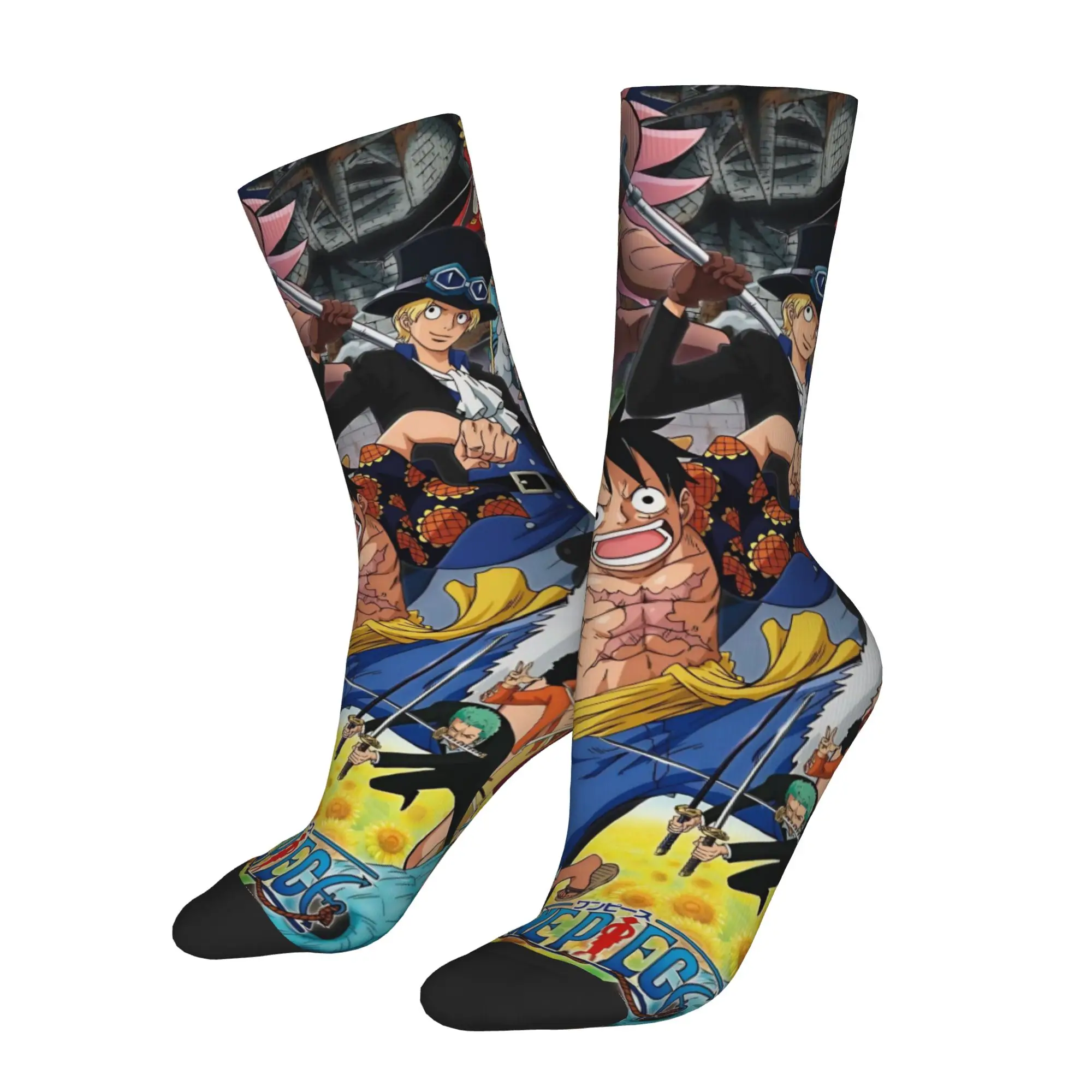 

Colorful One Piece Soccer Socks Luffy Anime Polyester Crew Socks for Women Men Breathable