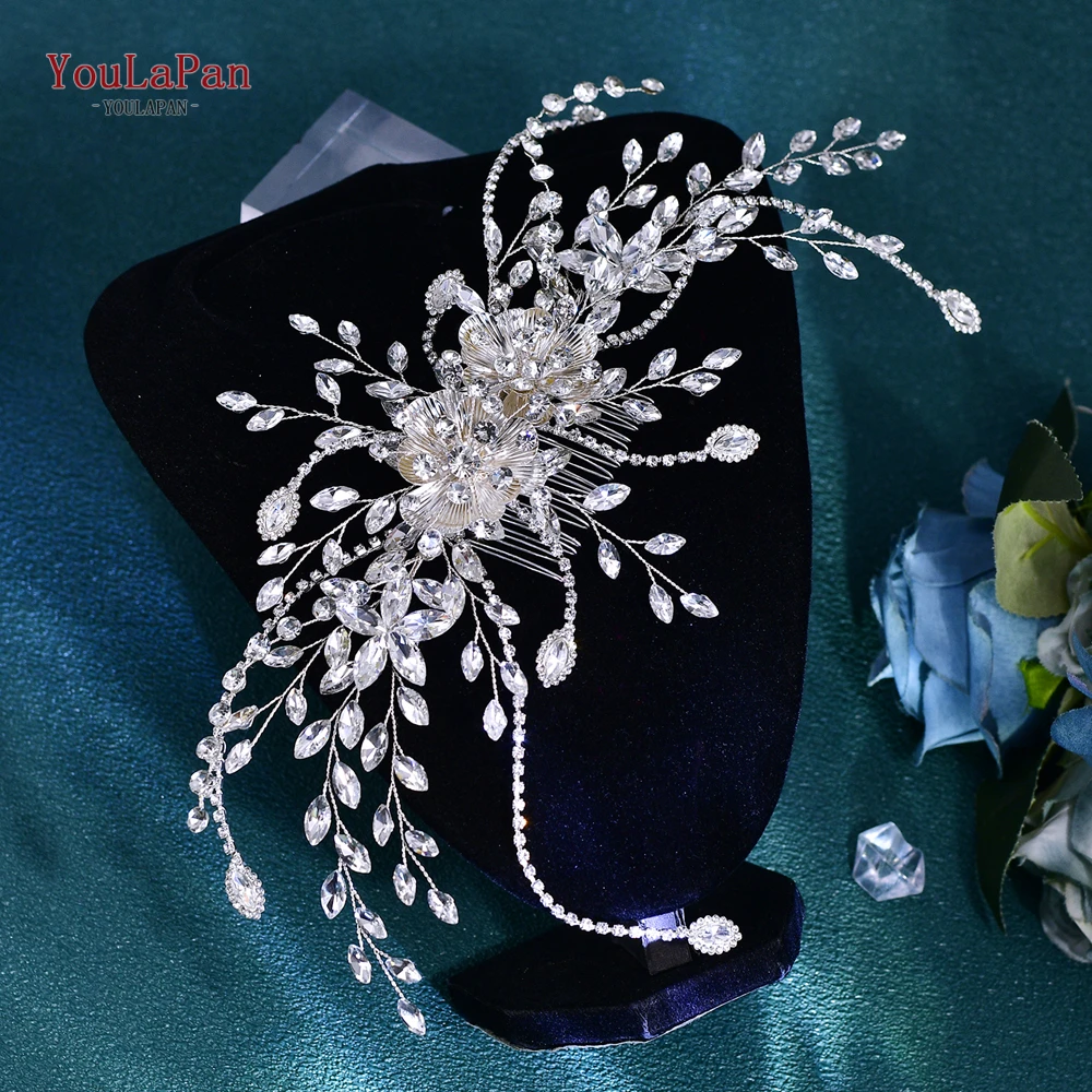 TOPQUEEN-peine para el pelo con diamantes de imitación brillantes, tocado de Princesa Real para boda, accesorios para el cabello de hadas de lujo, adorno de Metal para el cabello HP707