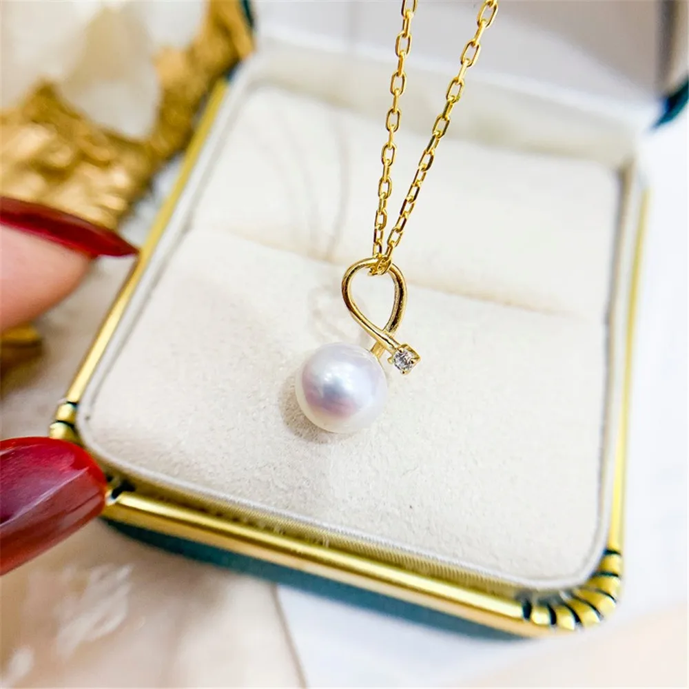 

DIY Pearl Accessories S925 Sterling Silver Pendant Empty K Gold Jade Necklace Pendant Female Fit 7-8mm Round Flat Beads D183