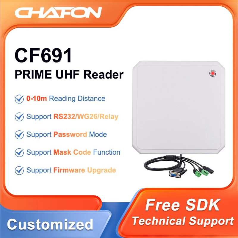 CHAFON CF691 10M tcp/ip uhf rfid prime reader long range RS232 WG26 RELAY free SDK for parking and warehouse management