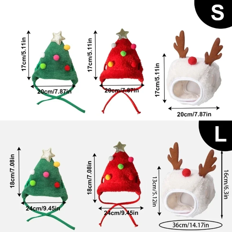 Disfraz navideño para mascotas, sombrero para perros y gatos, árbol Navidad, sombrero reno, suministros cumpleaños para