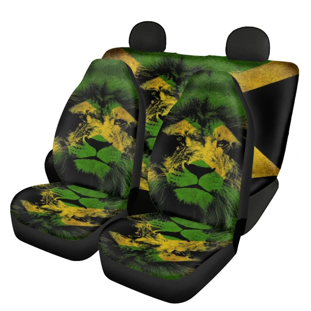 Soft Front and Back Car Seat Covers Jamaica Flag with Lion Head Full Set of 4pcs Slip-Resistant Vehicles Interior Seat Covers