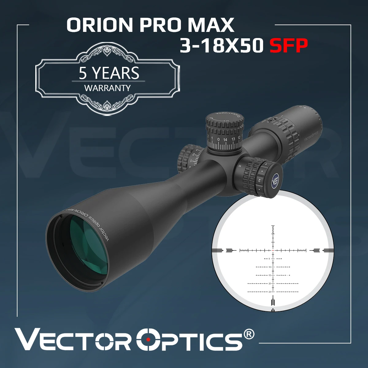 

Vector Optics Orion 3-18x50 SFP Riflescope With 100MOA Adjustment Range& Zero Stop Function Fit Firearm,Airgun For Competition