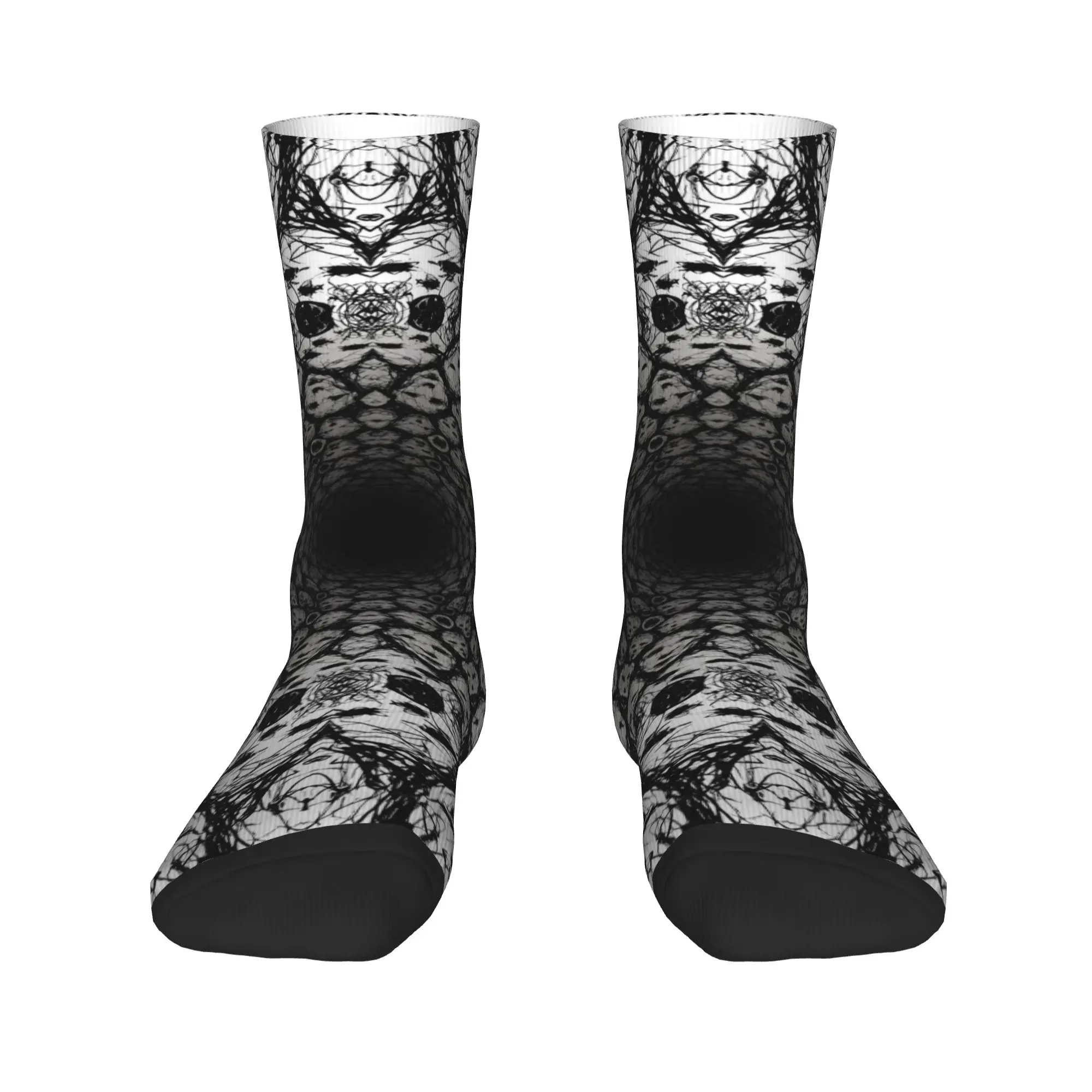 Black and White Skull Kaleidoscope Socks  Graphic Stockings Anti Bacterial Men's Socks Breathable Autumn Harajuku Cycling Socks