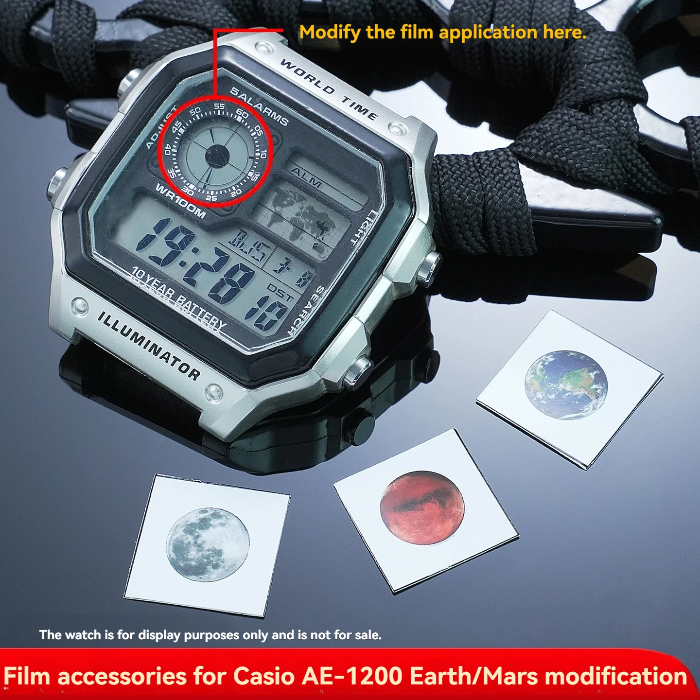 Personality-filled AE1200 DIY screen planet pattern Sticker Mod for Casio 3229 AE-1200 screen film sticker modification