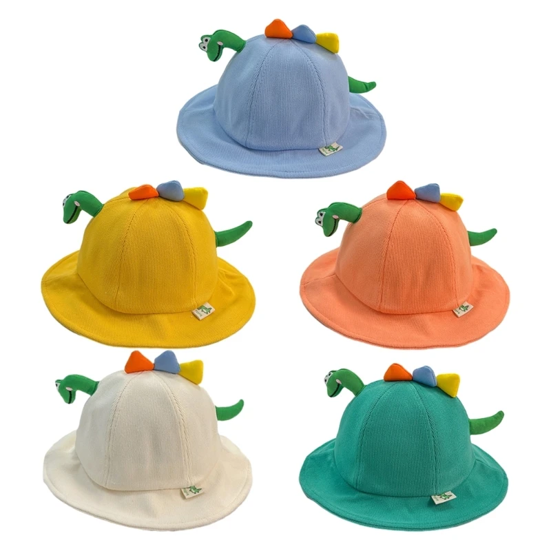 Big Brim Caps Basin Hat Cartoon Dinosaur Fisherman Hat Spring Summer Sun Protections Hat for Infant Toddler 0-3 Year