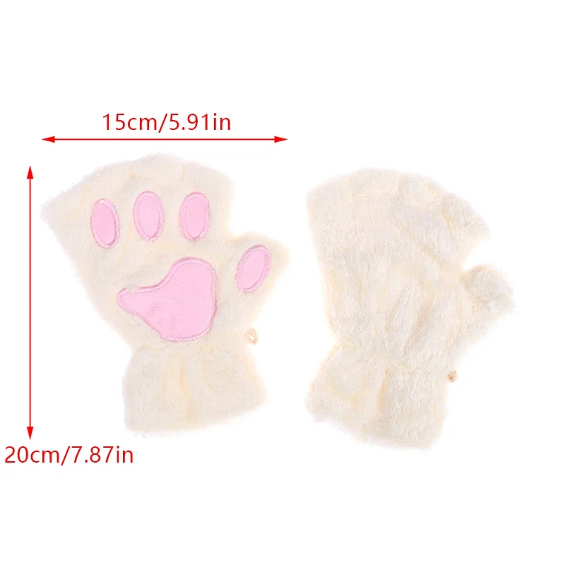 Cartoon Cute Cat Claw Paw Gloves Women Plush Mittens Warm Soft Plush Short Fingerless Fluffy Bear Cat Gloves Costume Half Finger