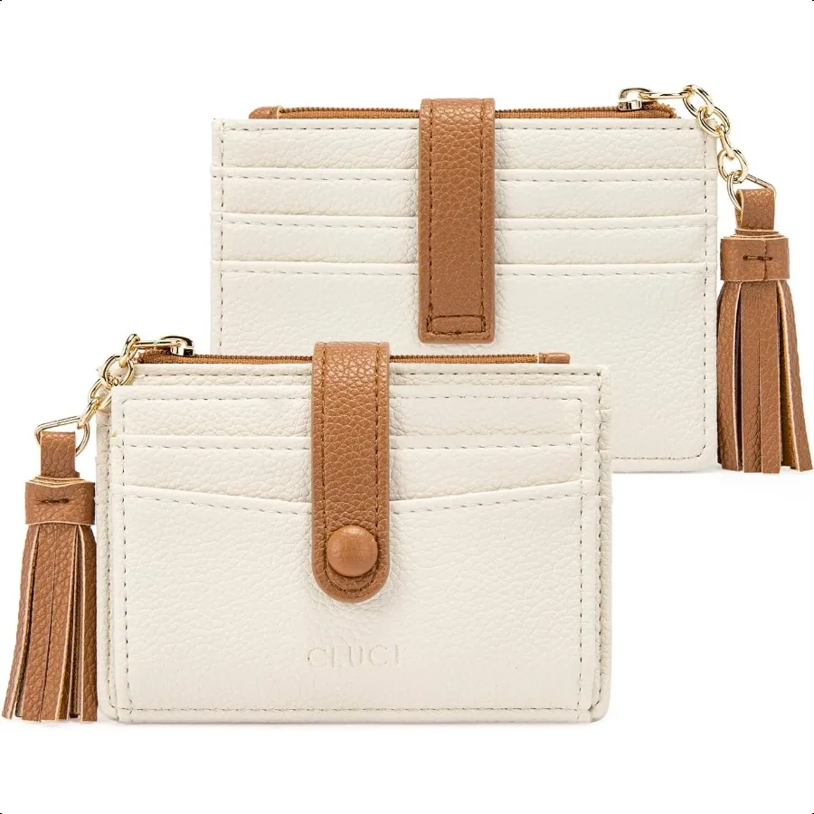 

Small Womens Wallet RFID Blocking Credit Card Holder with ID Window Leather Slim Card Wallets for Women Beige with Brown