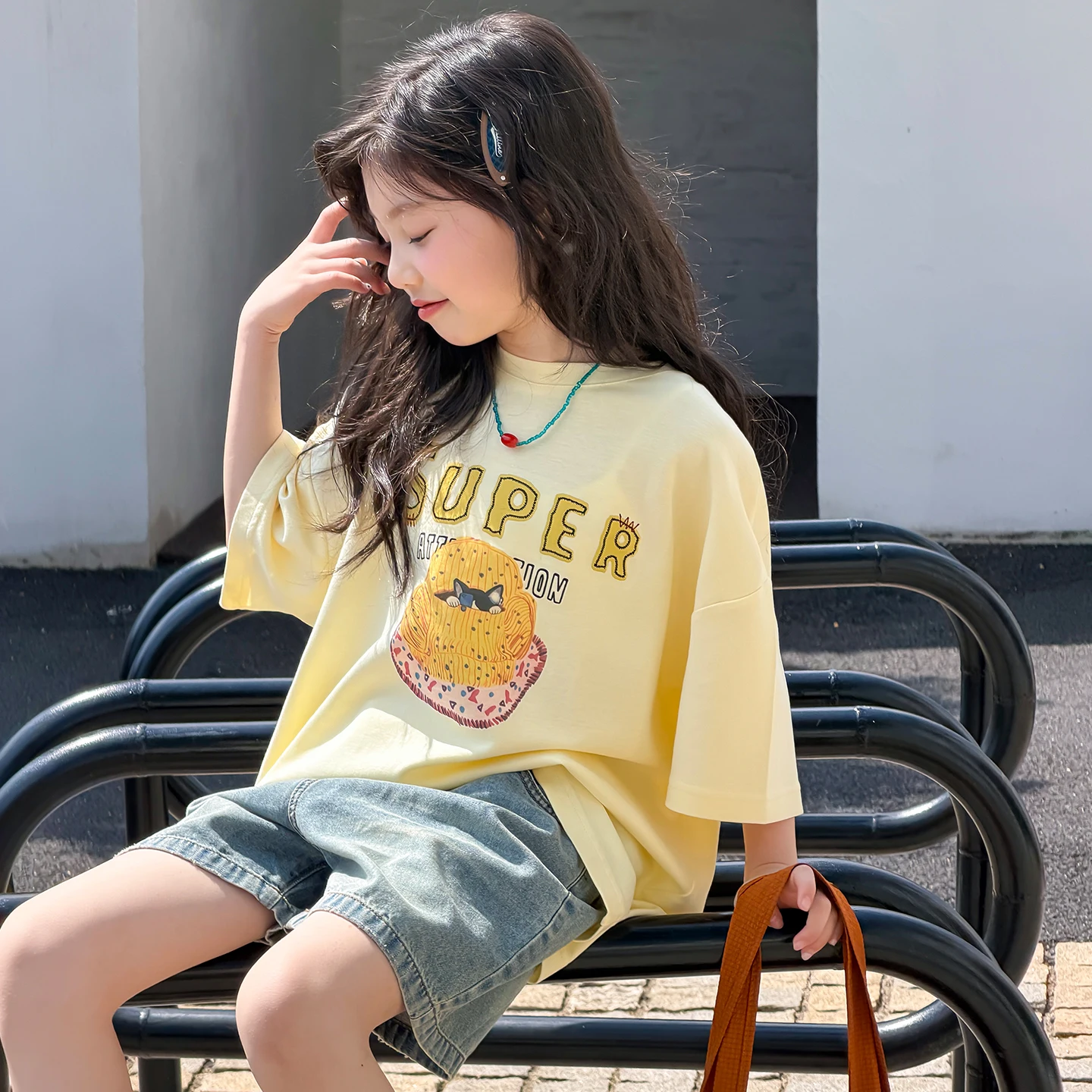 Girls' Korean Style Western-Style Short Sleeve T-Shirt Unique And Beautiful Children's Top