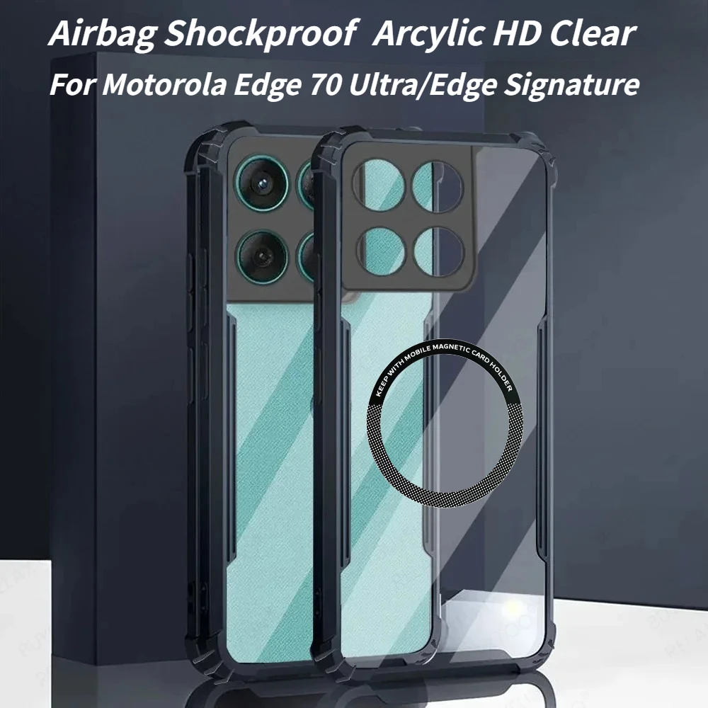 Étui magnétique transparent en acrylique HD pour Motorola Signature Edge 70 Fusion/Ultra Lens/Bumper Airbag, Funda antichoc