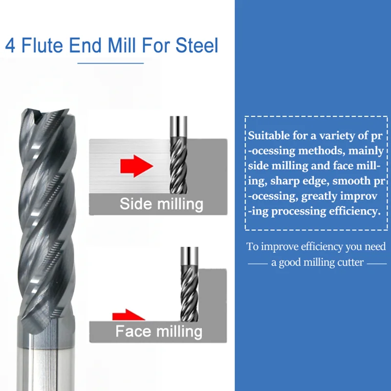 

HRC55 4 Flute End Mill 3.175/4/6/6.35mm Shank Tungsten Carbide Milling Cutter CNC Tool for Steels and Metal