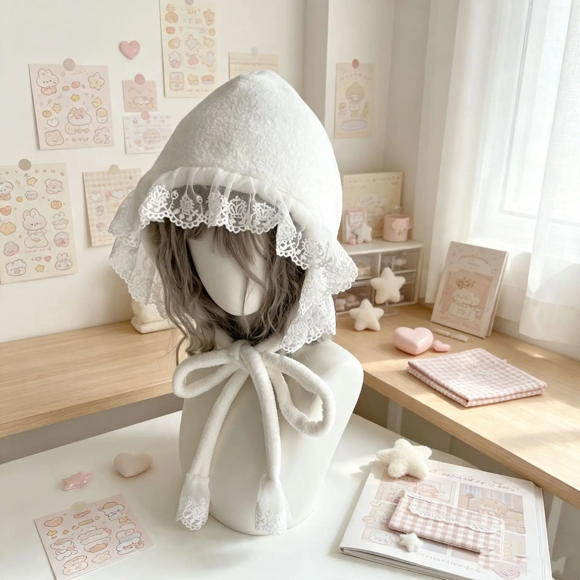 Winter Lace Snowflake Plush Edge Ear Protection Hat Winter Warm Thick Hat Scarf Fashion Daily Outfit Minimalist Accessories