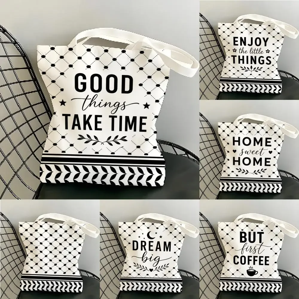 Farmhouse Quotes Storage Bags Canvas Tote Bag Double-Sided Print Durable Shoulder Beach Handbag for Picnic Gift Eco