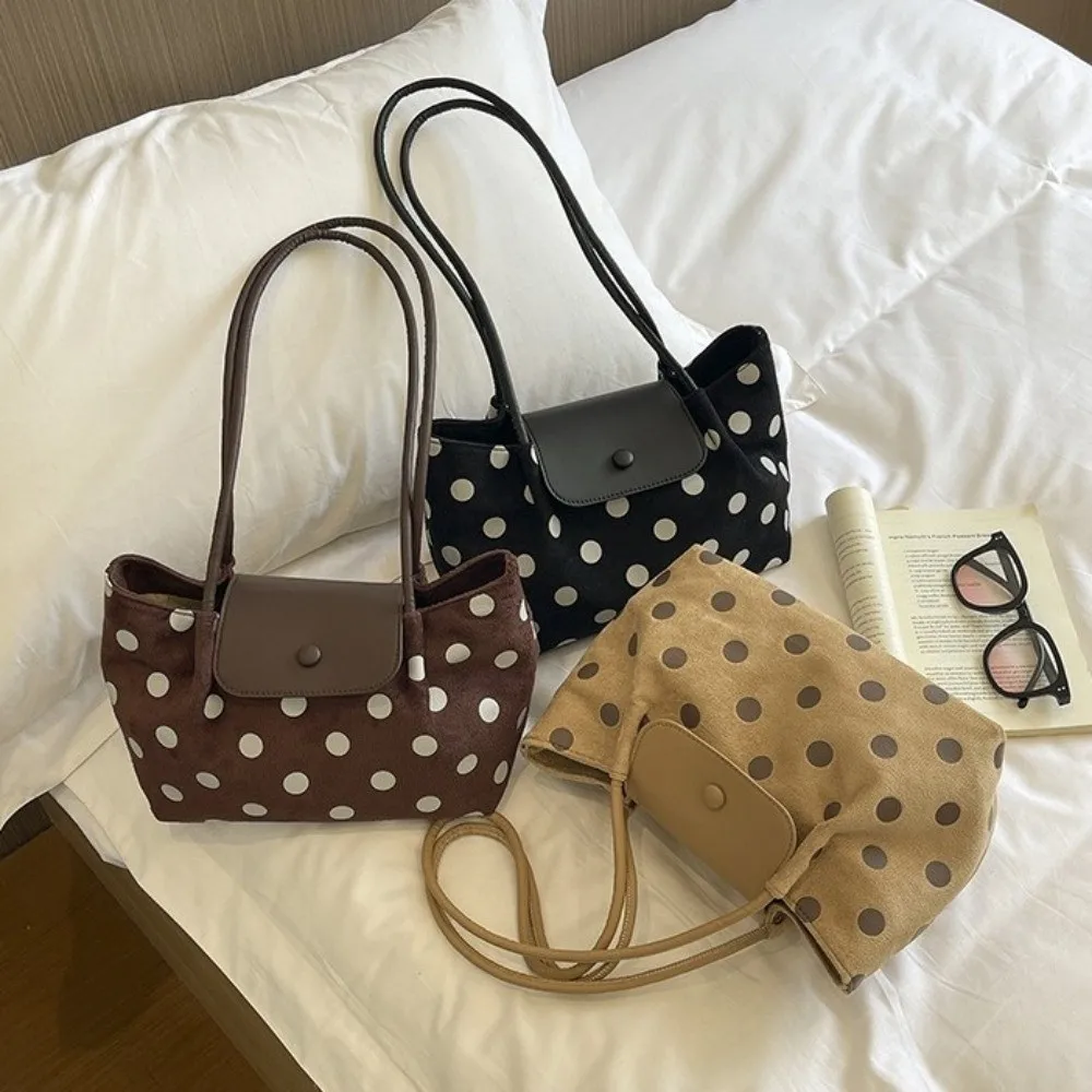 Large Capacity Polka Dot Underarm Bag Folded Style Flip Cover Closure Single Shoulder Handbag Lightweight French Bread Bag