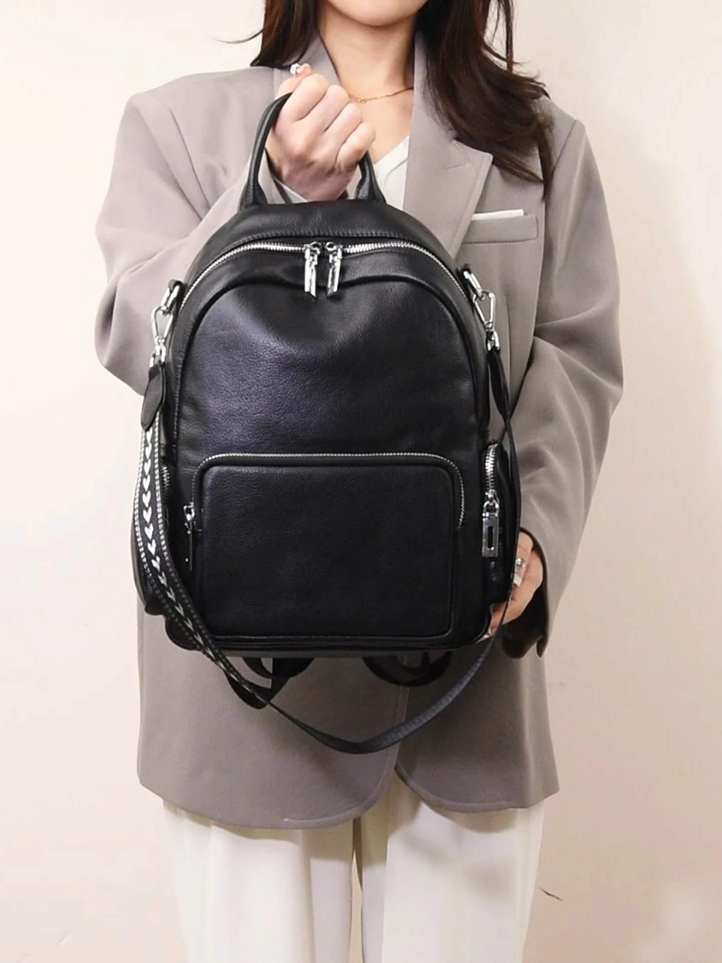 

Travel backpack, double-shoulder bag, fashionable travel schoolbag, women's large-capacity multipurpose bag for Genuine leather