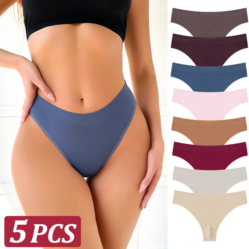 5PCS Women\'s Panties Set Fashion Striped Thongs Soft Underwear Sexy Lingerie Sports Breathable G-Strings Cozy Hot T-Back