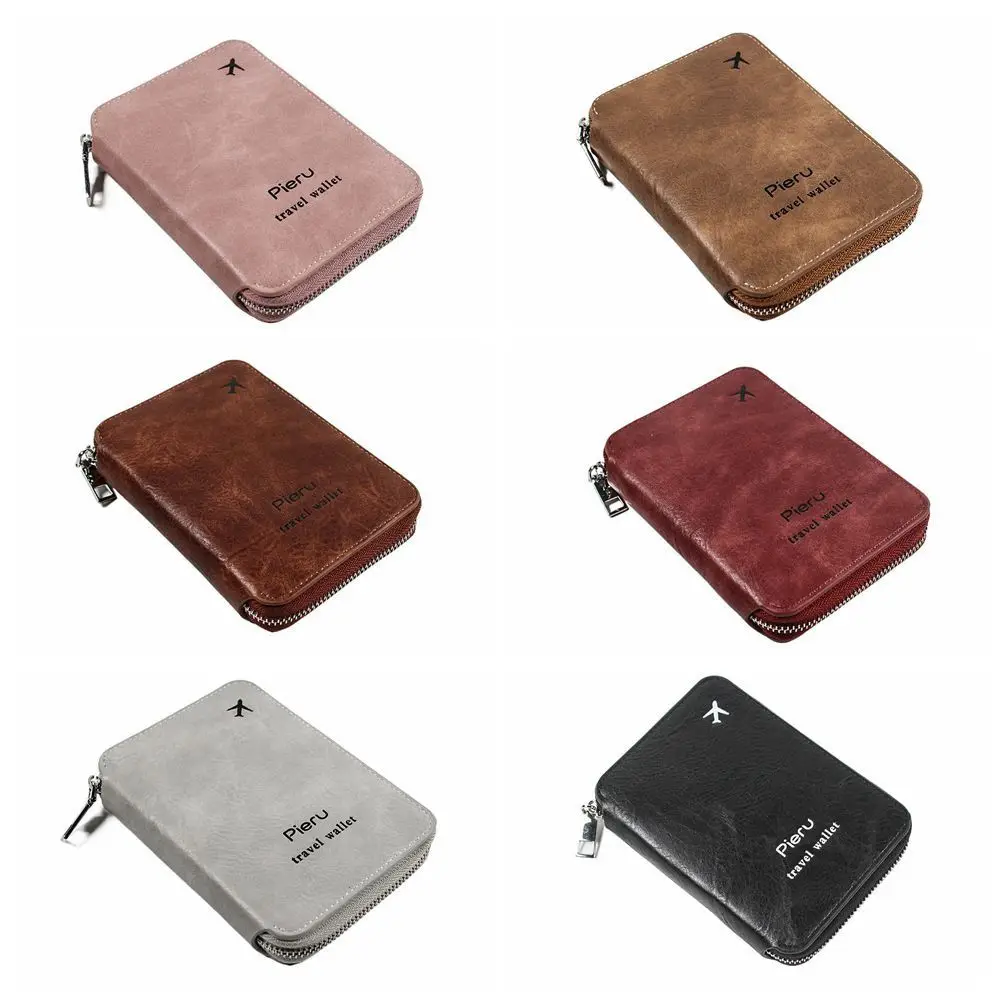 Multi-functional Zipper Passport Bag PU Leather RFID Anti-theft Travel Wallet with Large Space Waterproof Credit ID Card Holder