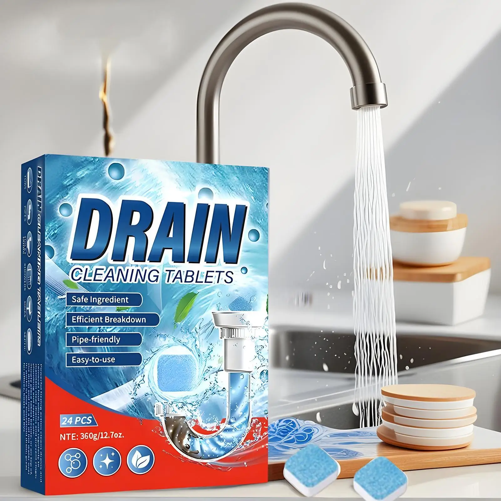 Drain Clog Remover Powerful Cleaning Declogger Sink and Drain Cleaner Pipe Tablets for Bathtub Toilet Bathroom Laundry Basement view 3
