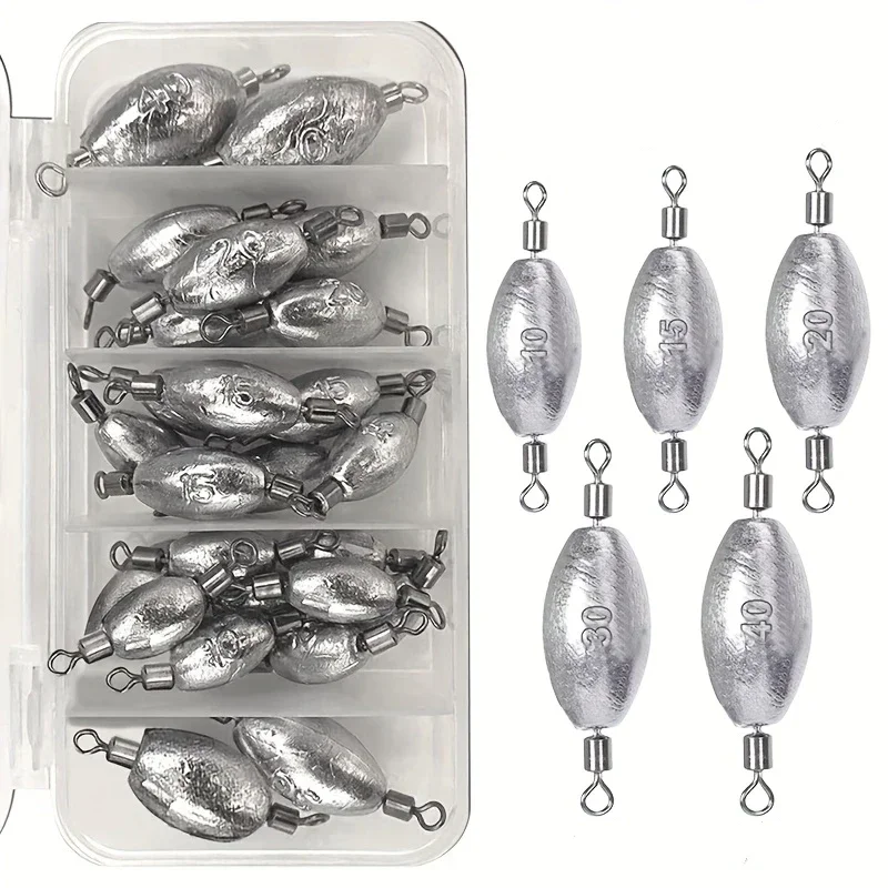 Plomos de pesca, plomos en línea para trolling, plomos de acción rápida con esmerillón, plomos de plomo en forma de oliva con doble esmerillón