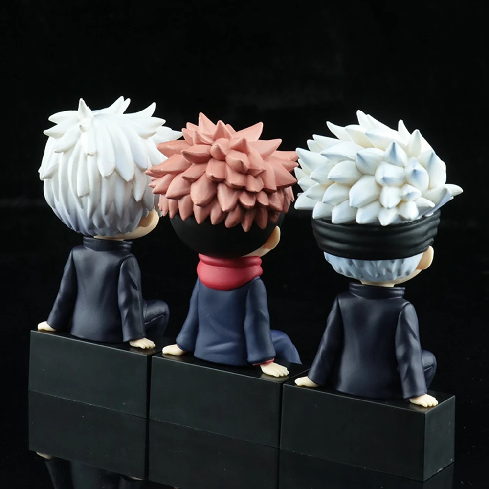 Figura DE ACCIÓN DE Jujutsu Kaisen, figura de Anime de 11CM, 3 piezas, Itadori, Yuji, Satoru, Gojo sentado, modelo de juguete, colección de regalo, PVC