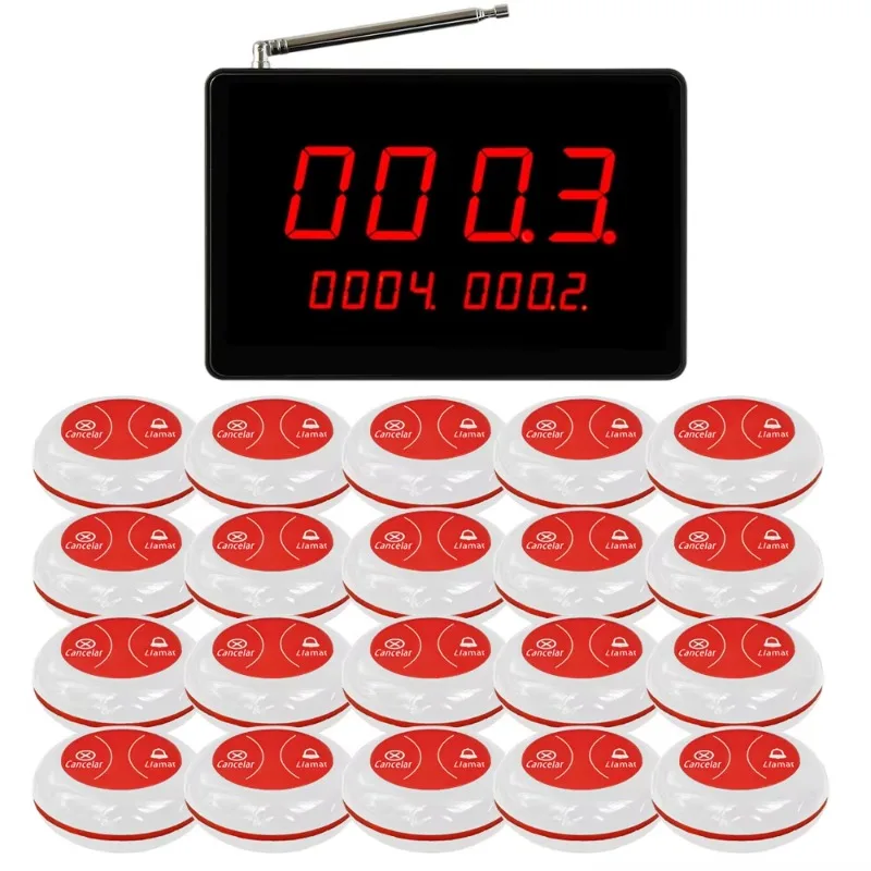 

Restaurant Pager Wireless Waiter Call System 1 Host Receiver with 20 Table Guest Button Vibration Bell for Cafe Tea House